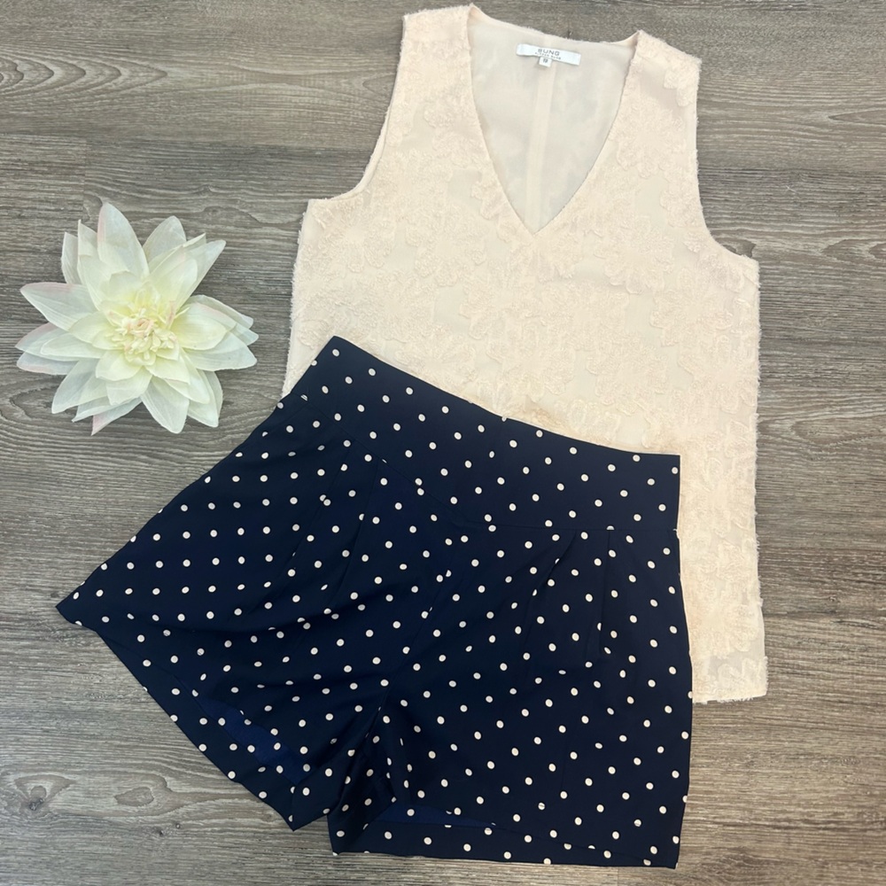 Kimchi Blue Polka Dot Shorts High Rise Pockets Navy Blue Large